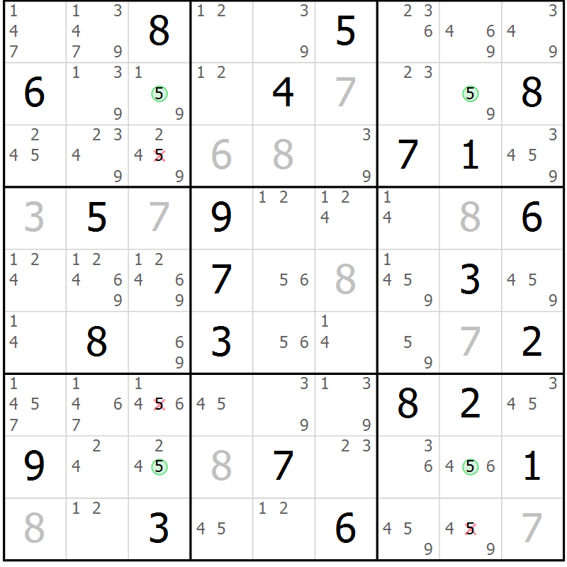 Position des candidats pour la solution de la Gr 24 page 27 du magazine de sudoku Sudoku Suprême n° 037