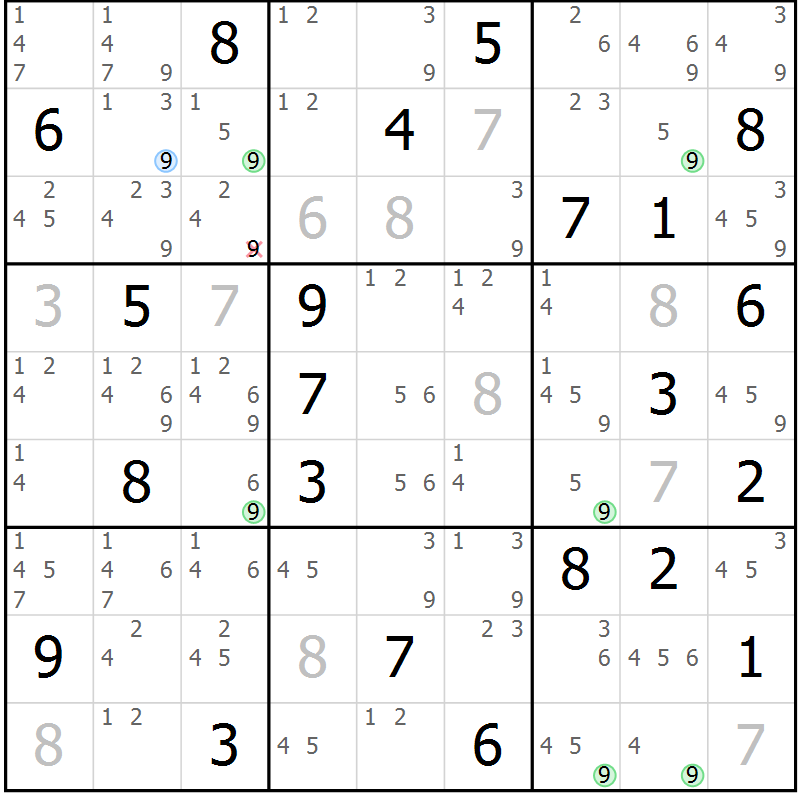 Position des candidats pour la solution de la Gr 24 page 27 du magazine de sudoku Sudoku Suprême n° 037