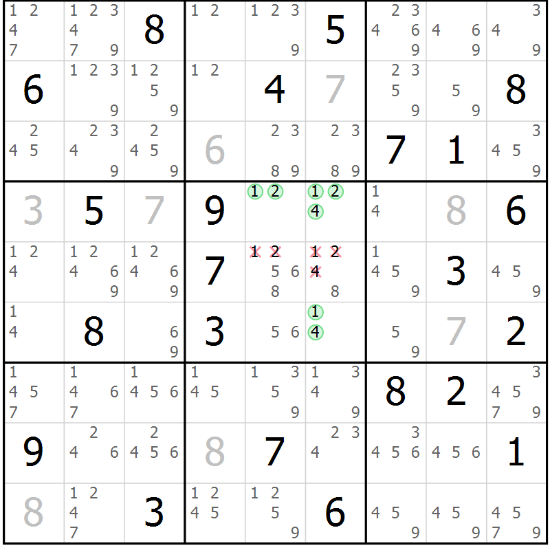 Position des candidats pour la solution de la Gr 24 page 27 du magazine de sudoku Sudoku Suprême n° 037