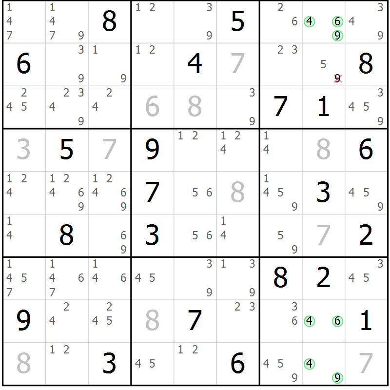 Position des candidats pour la solution de la Gr 24 page 27 du magazine de sudoku Sudoku Suprême n° 037