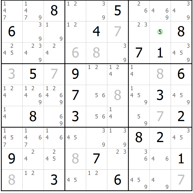 Position des candidats pour la solution de la Gr 24 page 27 du magazine de sudoku Sudoku Suprême n° 037