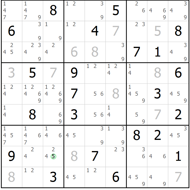 Position des candidats pour la solution de la Gr 24 page 27 du magazine de sudoku Sudoku Suprême n° 037