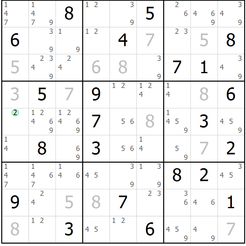 Position des candidats pour la solution de la Gr 24 page 27 du magazine de sudoku Sudoku Suprême n° 037