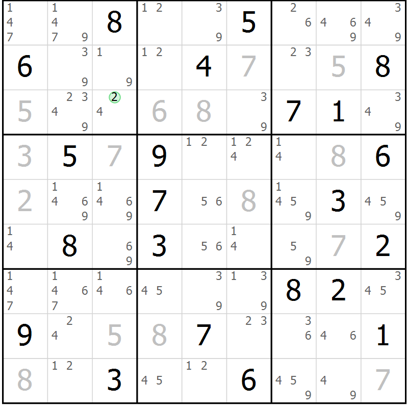Position des candidats pour la solution de la Gr 24 page 27 du magazine de sudoku Sudoku Suprême n° 037