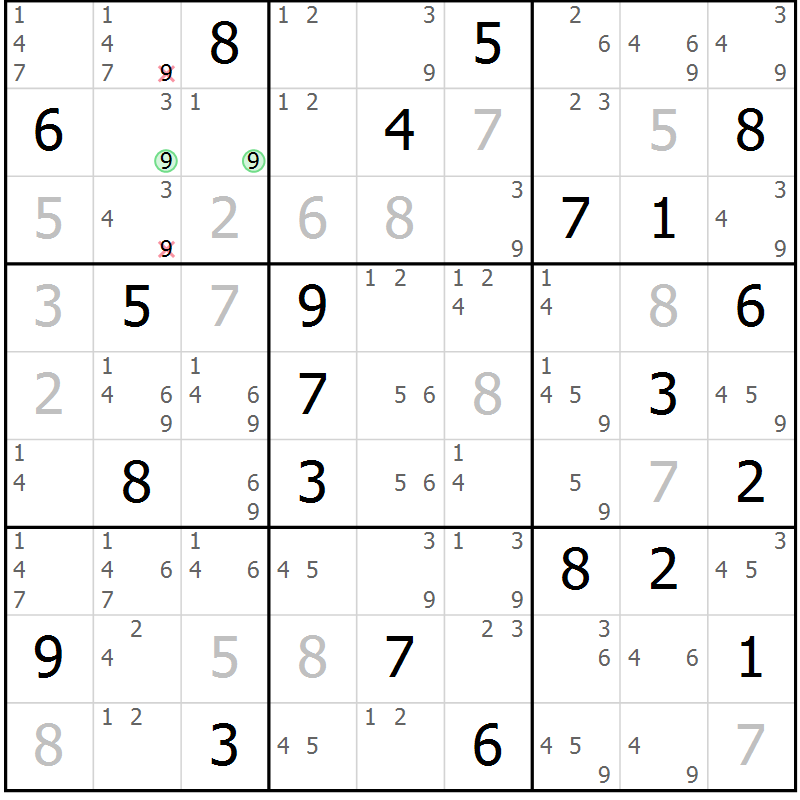 Position des candidats pour la solution de la Gr 24 page 27 du magazine de sudoku Sudoku Suprême n° 037