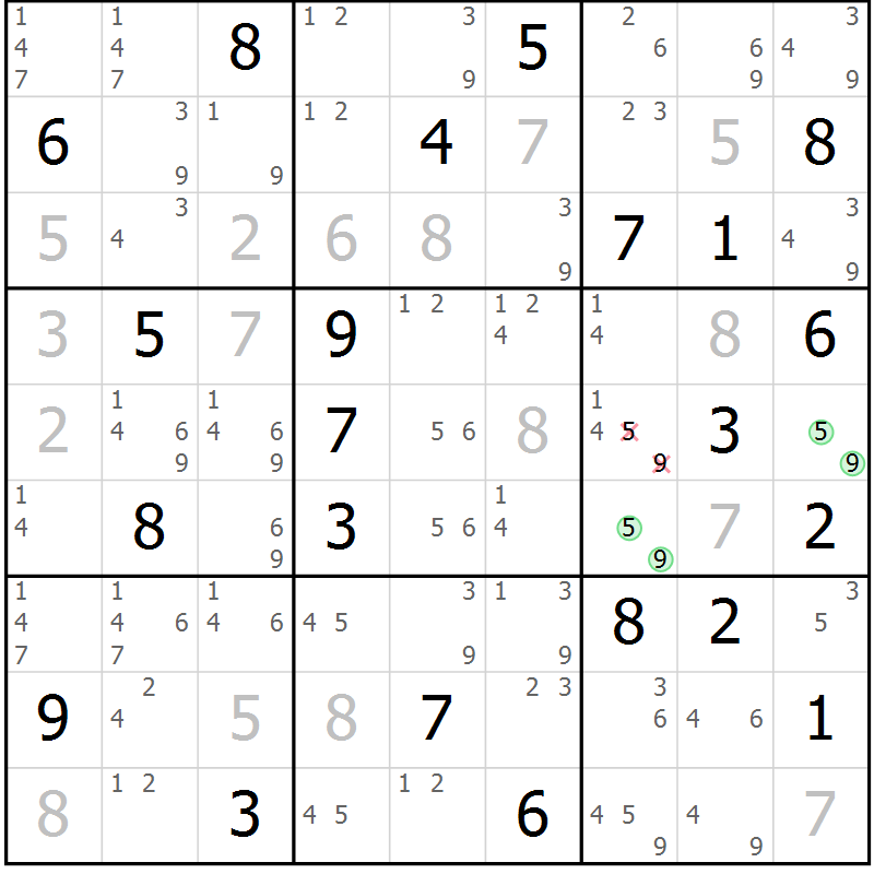 Position des candidats pour la solution de la Gr 24 page 27 du magazine de sudoku Sudoku Suprême n° 037