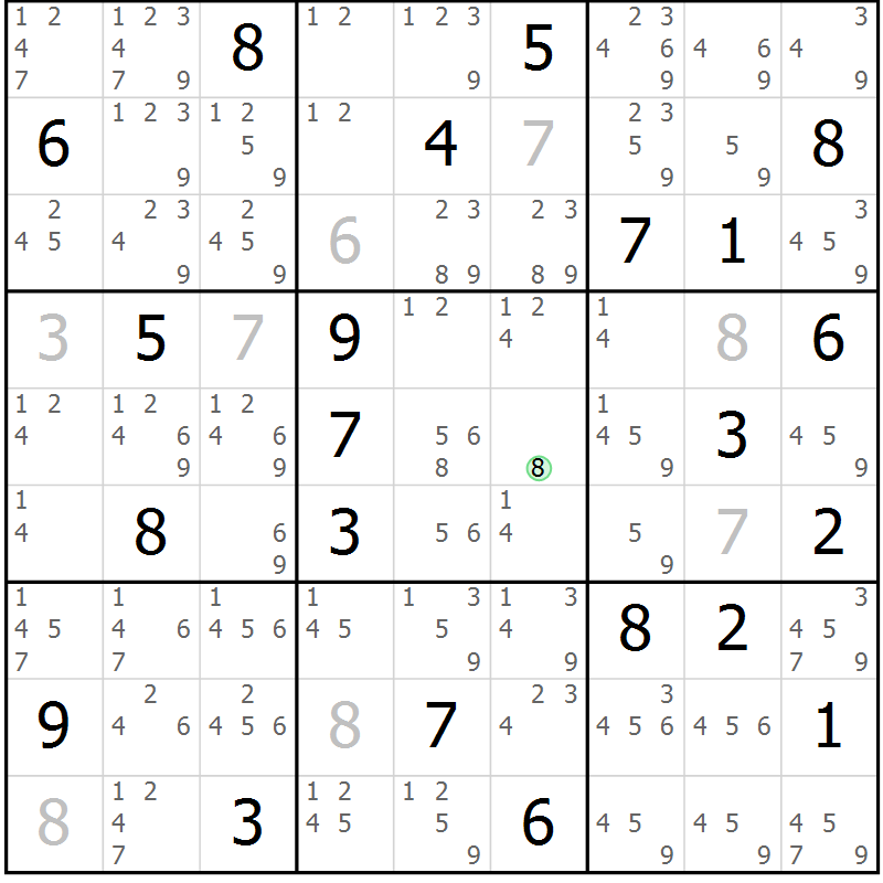 Position des candidats pour la solution de la Gr 24 page 27 du magazine de sudoku Sudoku Suprême n° 037