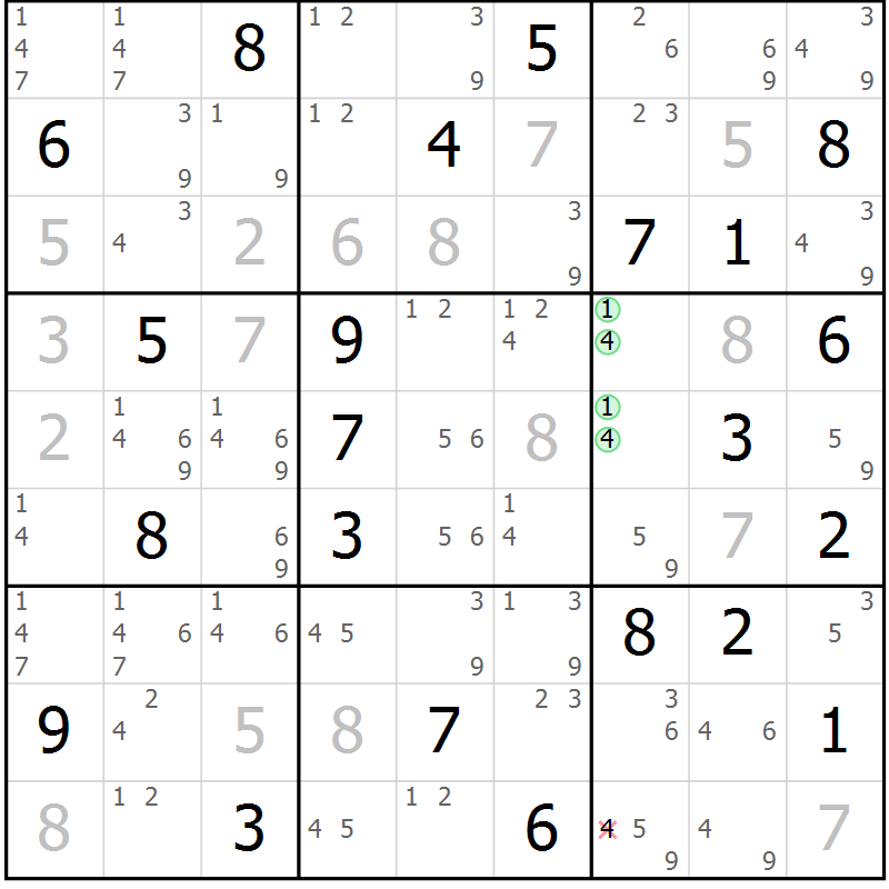 Position des candidats pour la solution de la Gr 24 page 27 du magazine de sudoku Sudoku Suprême n° 037