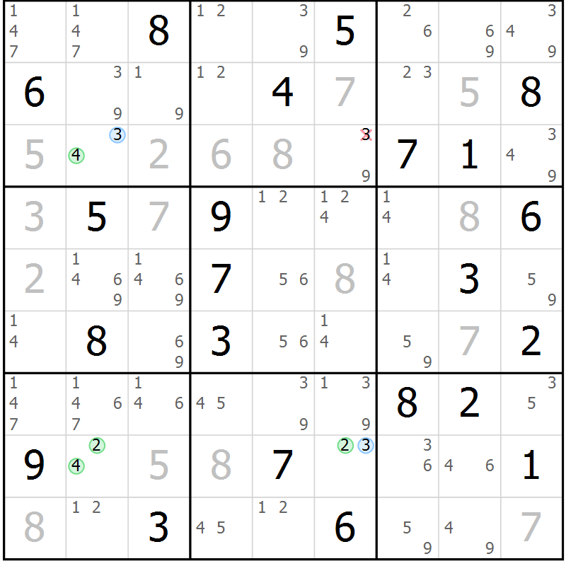Position des candidats pour la solution de la Gr 24 page 27 du magazine de sudoku Sudoku Suprême n° 037