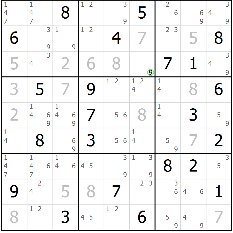Position des candidats pour la solution de la Gr 24 page 27 du magazine de sudoku Sudoku Suprême n° 037