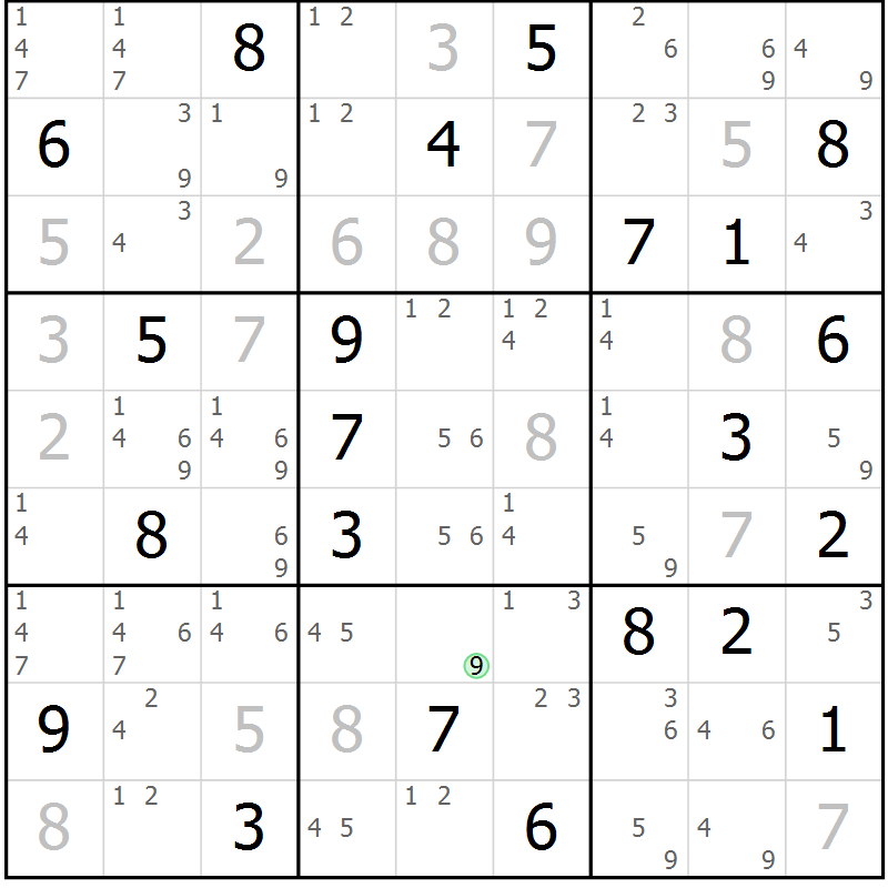 Position des candidats pour la solution de la Gr 24 page 27 du magazine de sudoku Sudoku Suprême n° 037