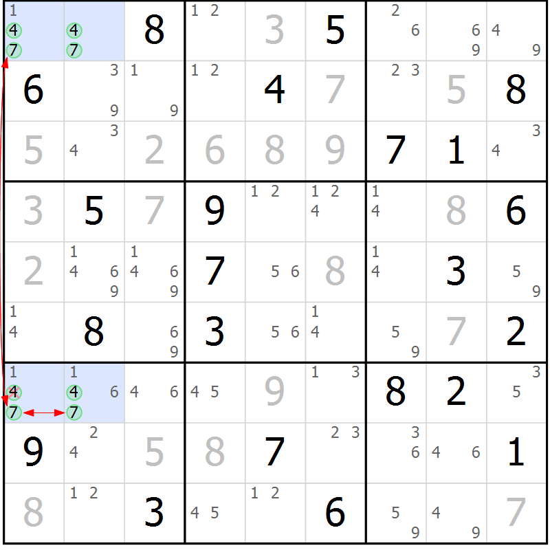 Position des candidats pour la solution de la Gr 24 page 27 du magazine de sudoku Sudoku Suprême n° 037