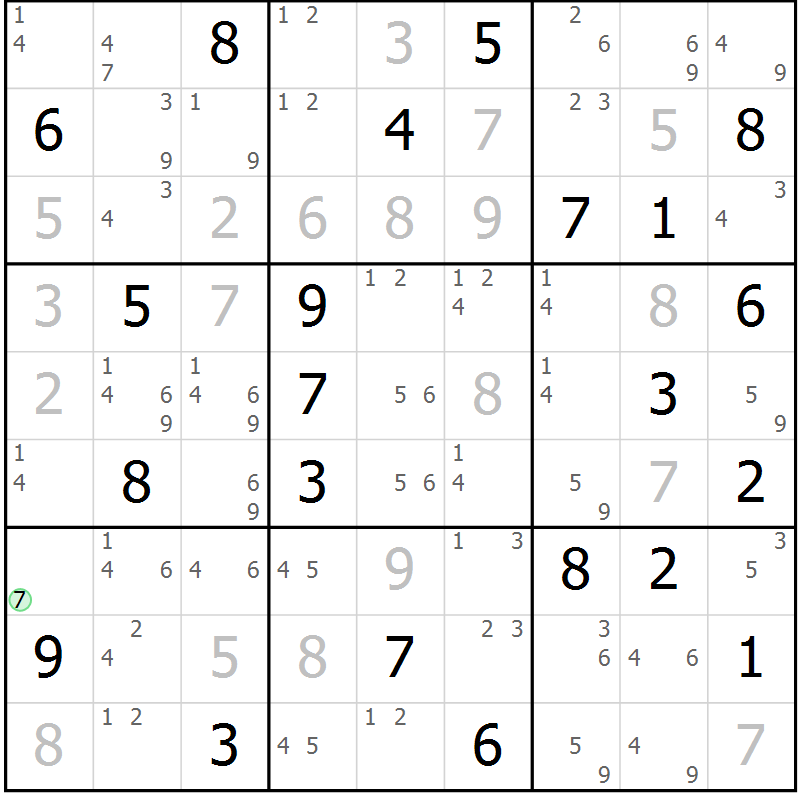 Position des candidats pour la solution de la Gr 24 page 27 du magazine de sudoku Sudoku Suprême n° 037