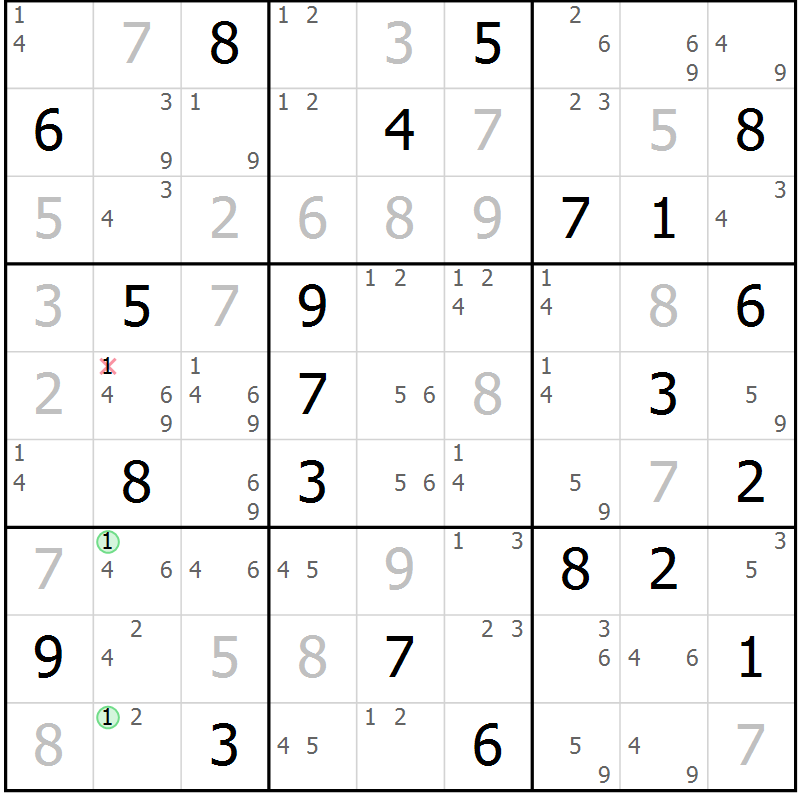 Position des candidats pour la solution de la Gr 24 page 27 du magazine de sudoku Sudoku Suprême n° 037