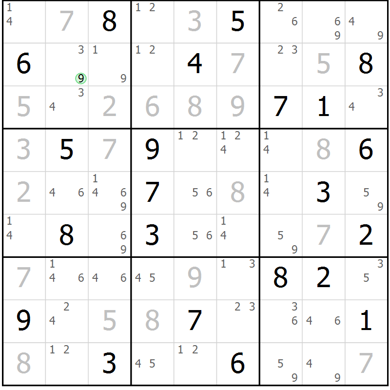 Position des candidats pour la solution de la Gr 24 page 27 du magazine de sudoku Sudoku Suprême n° 037