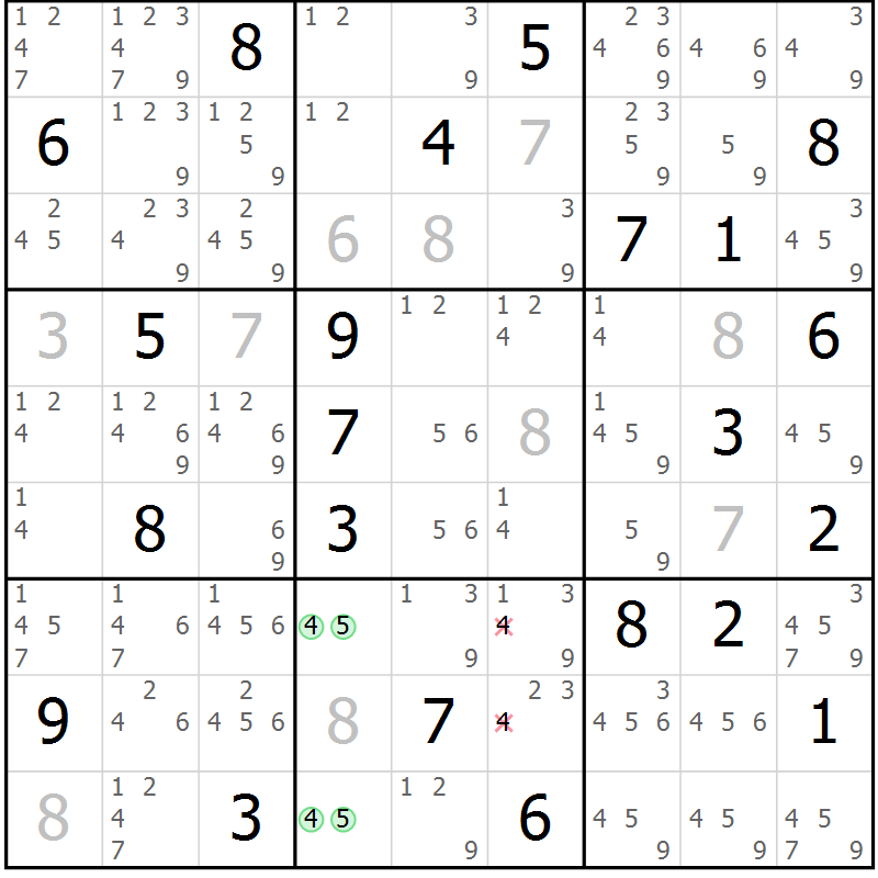 Position des candidats pour la solution de la Gr 24 page 27 du magazine de sudoku Sudoku Suprême n° 037