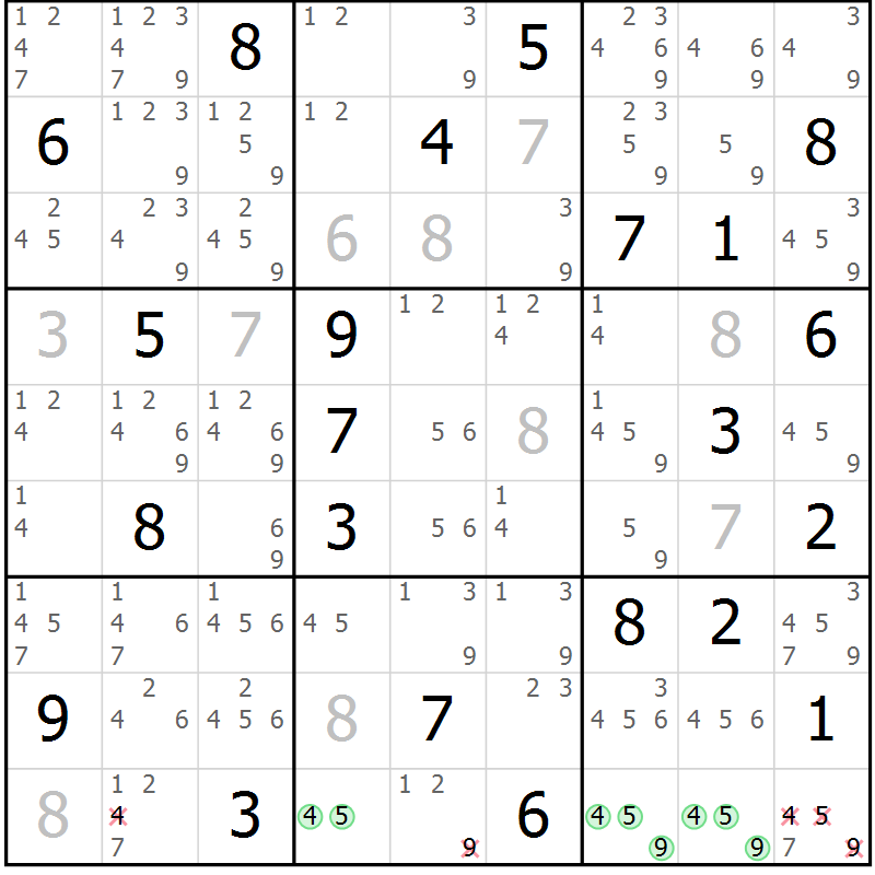 Position des candidats pour la solution de la Gr 24 page 27 du magazine de sudoku Sudoku Suprême n° 037
