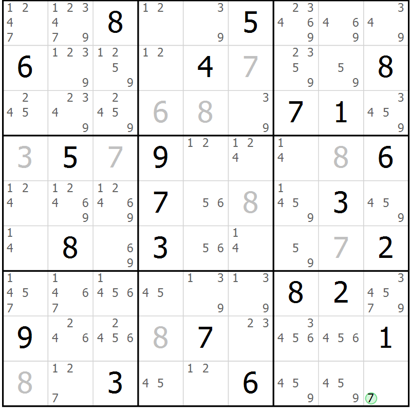 Position des candidats pour la solution de la Gr 24 page 27 du magazine de sudoku Sudoku Suprême n° 037