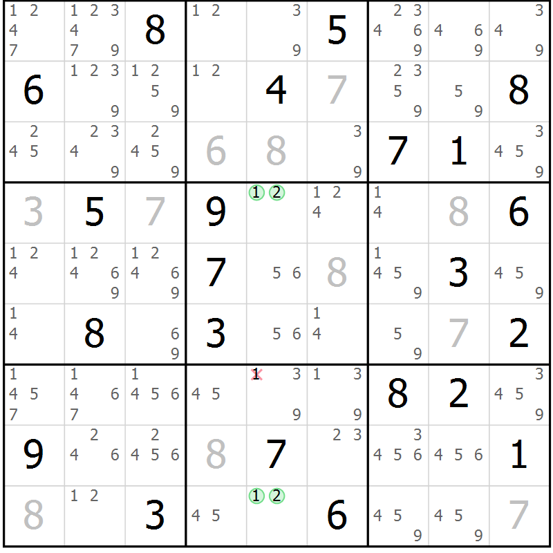 Position des candidats pour la solution de la Gr 24 page 27 du magazine de sudoku Sudoku Suprême n° 037