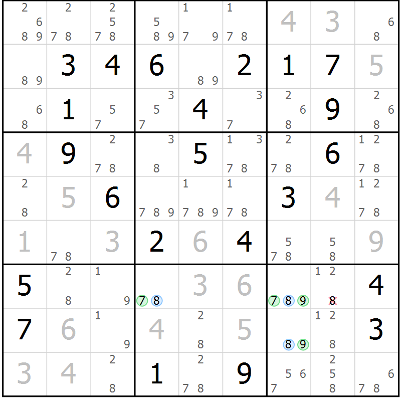 Position des candidats pour la solution de la Gr 25 page 28 du magazine de sudoku Sudoku Suprême n° 037