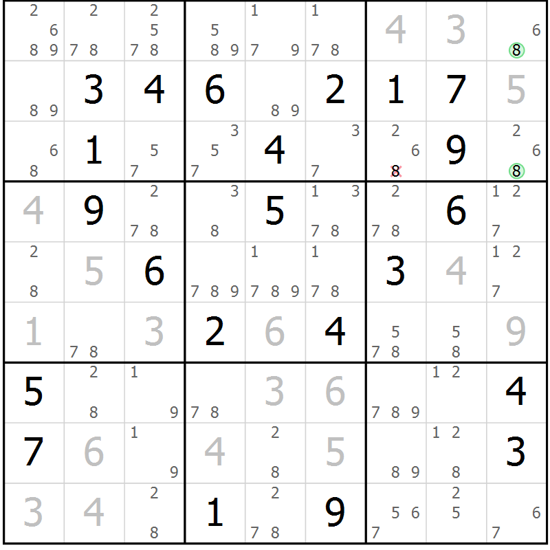 Position des candidats pour la solution de la Gr 25 page 28 du magazine de sudoku Sudoku Suprême n° 037