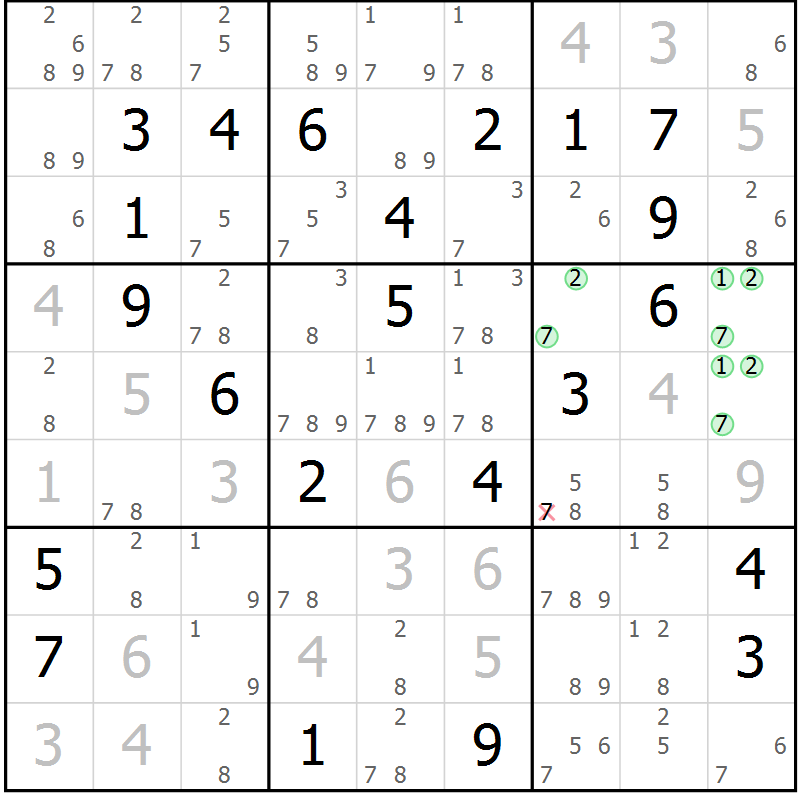 Position des candidats pour la solution de la Gr 25 page 28 du magazine de sudoku Sudoku Suprême n° 037