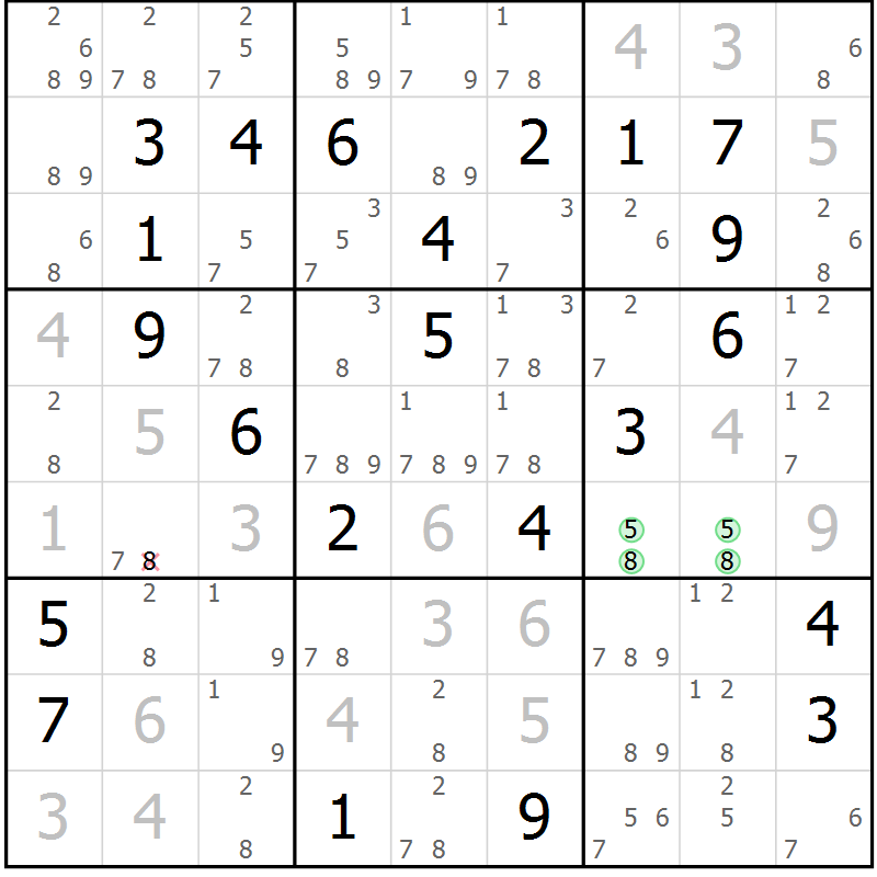 Position des candidats pour la solution de la Gr 25 page 28 du magazine de sudoku Sudoku Suprême n° 037