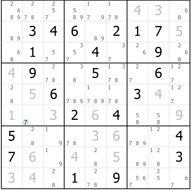 Position des candidats pour la solution de la Gr 25 page 28 du magazine de sudoku Sudoku Suprême n° 037