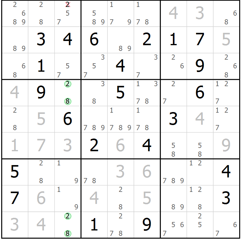 Position des candidats pour la solution de la Gr 25 page 28 du magazine de sudoku Sudoku Suprême n° 037