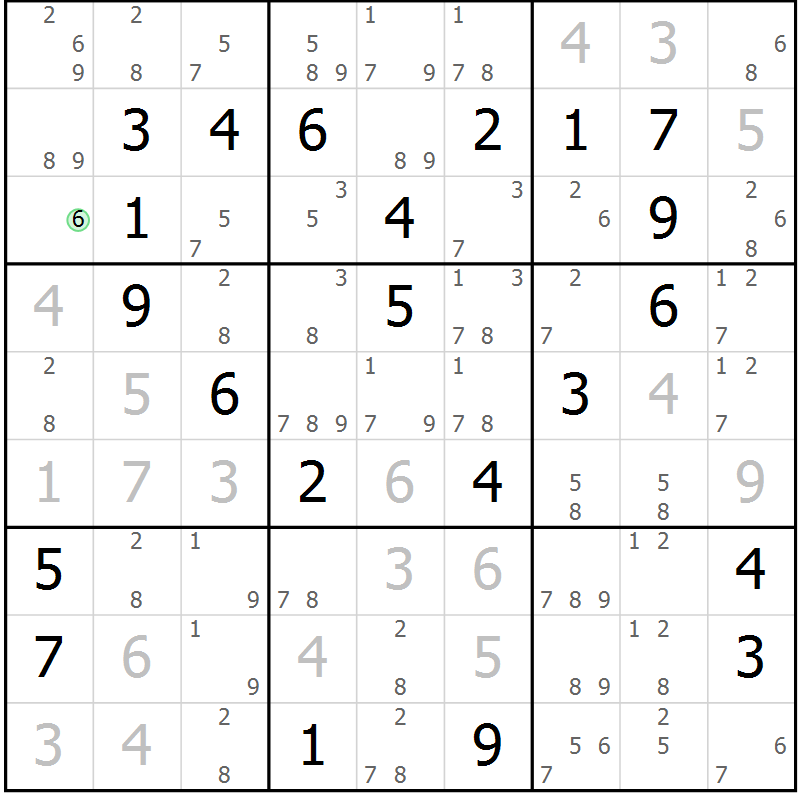 Position des candidats pour la solution de la Gr 25 page 28 du magazine de sudoku Sudoku Suprême n° 037