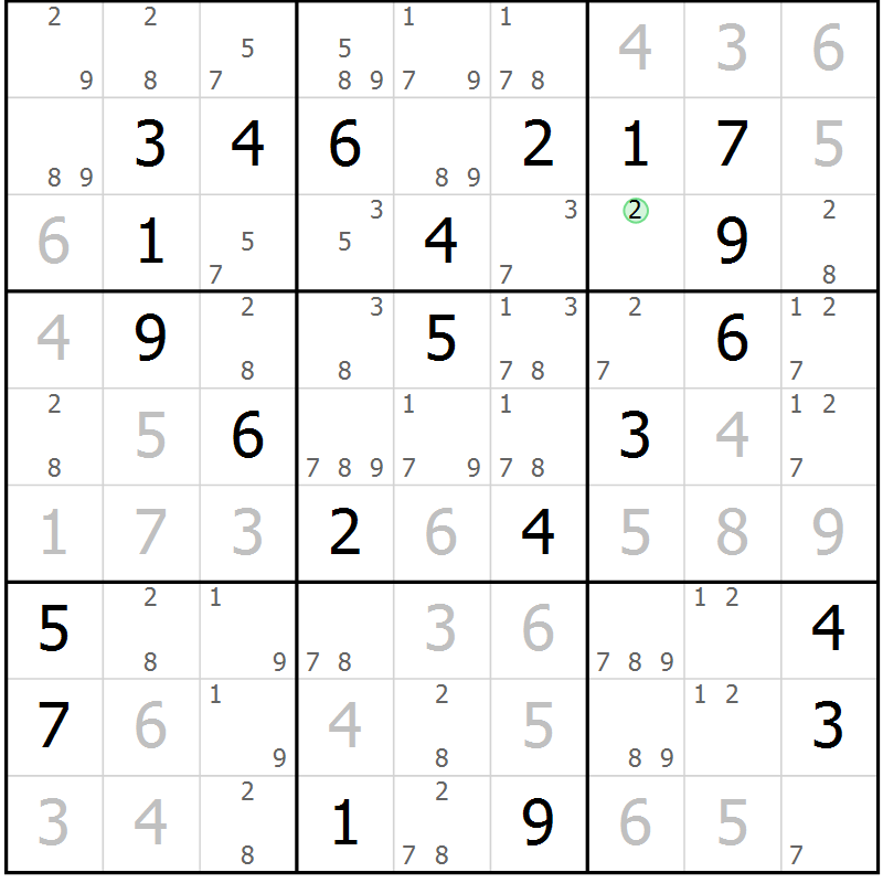 Position des candidats pour la solution de la Gr 25 page 28 du magazine de sudoku Sudoku Suprême n° 037