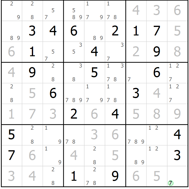 Position des candidats pour la solution de la Gr 25 page 28 du magazine de sudoku Sudoku Suprême n° 037