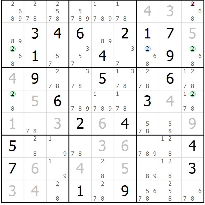 Position des candidats pour la solution de la Gr 25 page 28 du magazine de sudoku Sudoku Suprême n° 037