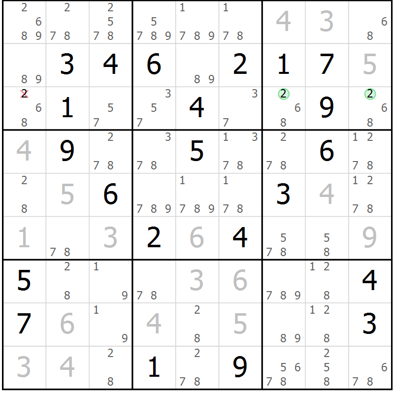 Position des candidats pour la solution de la Gr 25 page 28 du magazine de sudoku Sudoku Suprême n° 037
