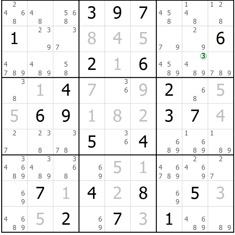 Position des candidats pour la solution de la Gr 26 page 29 du magazine de sudoku Sudoku Suprême n° 037