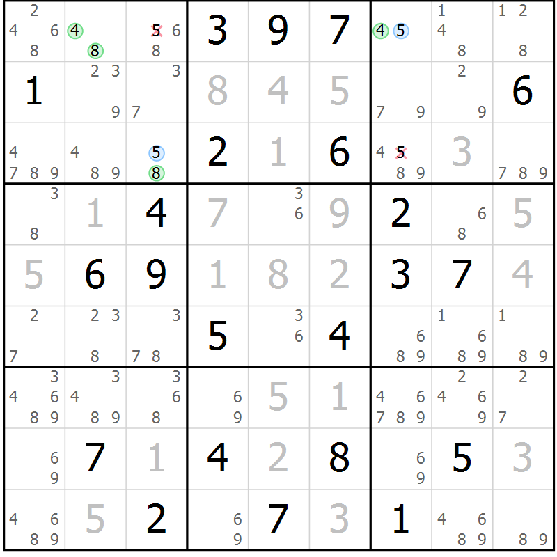 Position des candidats pour la solution de la Gr 26 page 29 du magazine de sudoku Sudoku Suprême n° 037