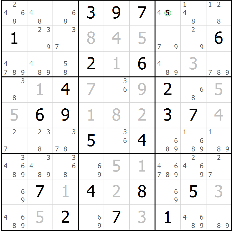 Position des candidats pour la solution de la Gr 26 page 29 du magazine de sudoku Sudoku Suprême n° 037