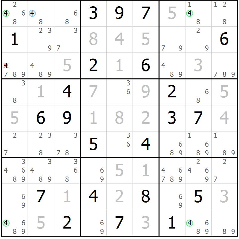 Position des candidats pour la solution de la Gr 26 page 29 du magazine de sudoku Sudoku Suprême n° 037