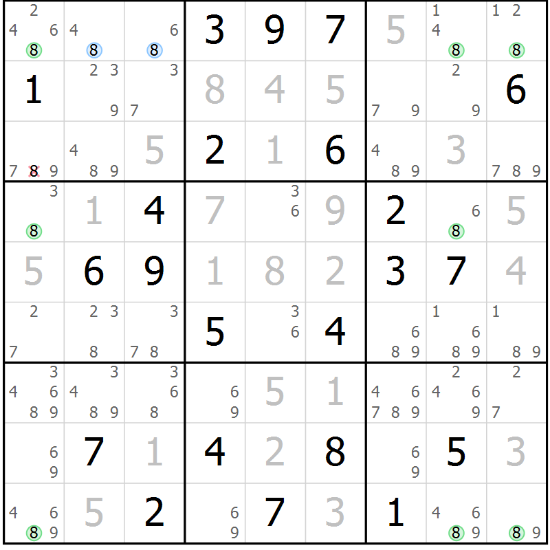 Position des candidats pour la solution de la Gr 26 page 29 du magazine de sudoku Sudoku Suprême n° 037