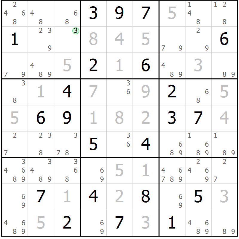 Position des candidats pour la solution de la Gr 26 page 29 du magazine de sudoku Sudoku Suprême n° 037