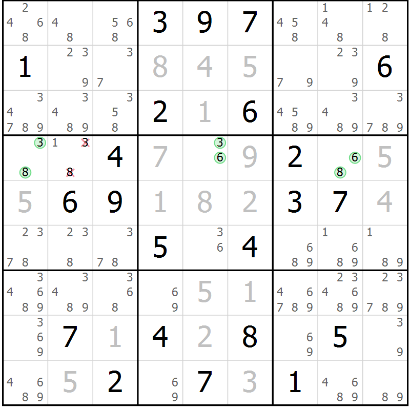 Position des candidats pour la solution de la Gr 26 page 29 du magazine de sudoku Sudoku Suprême n° 037