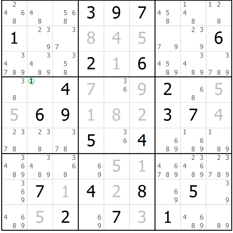 Position des candidats pour la solution de la Gr 26 page 29 du magazine de sudoku Sudoku Suprême n° 037