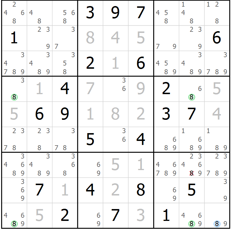 Position des candidats pour la solution de la Gr 26 page 29 du magazine de sudoku Sudoku Suprême n° 037