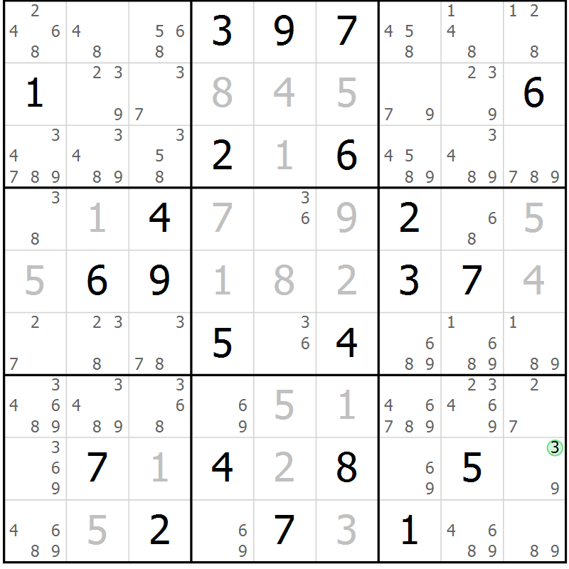 Position des candidats pour la solution de la Gr 26 page 29 du magazine de sudoku Sudoku Suprême n° 037