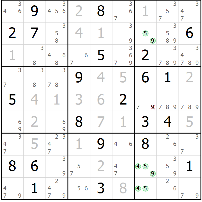 Position des candidats pour la solution de la Gr 27 page 30 du magazine de sudoku Sudoku Suprême n° 037