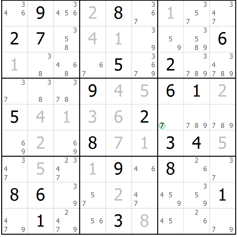Position des candidats pour la solution de la Gr 27 page 30 du magazine de sudoku Sudoku Suprême n° 037