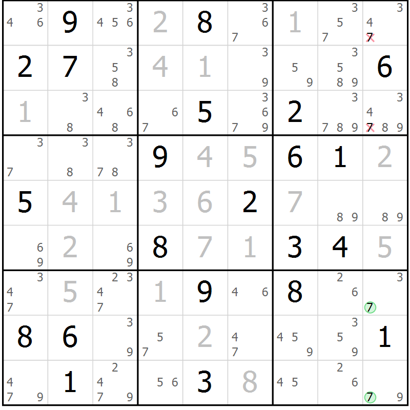 Position des candidats pour la solution de la Gr 27 page 30 du magazine de sudoku Sudoku Suprême n° 037