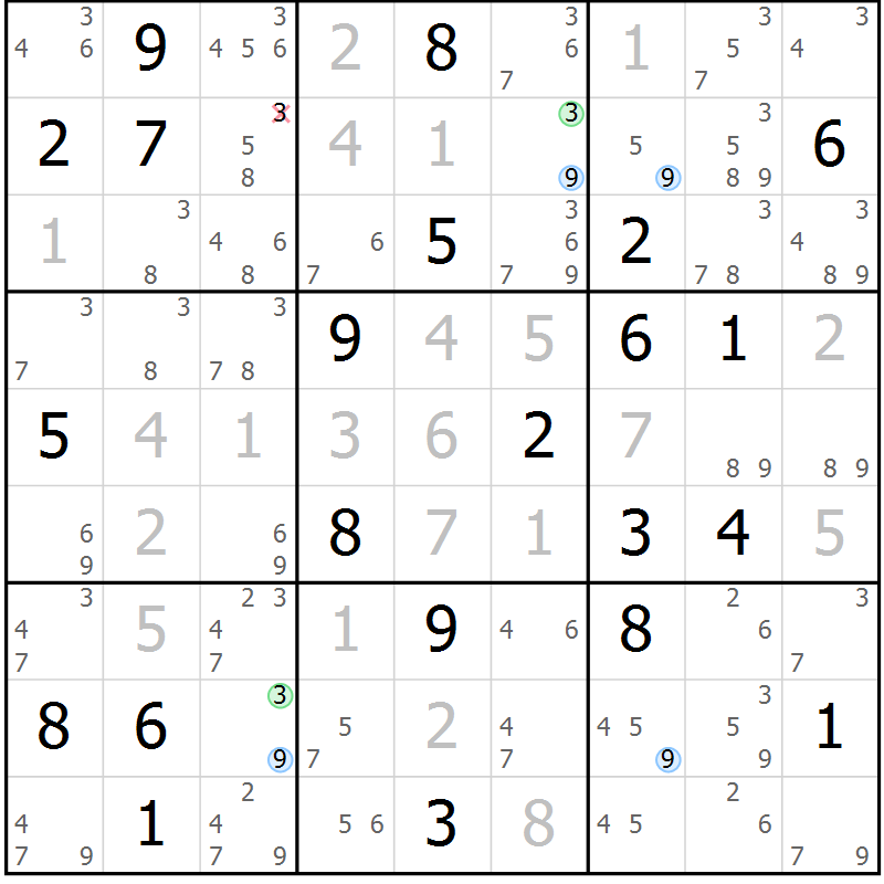 Position des candidats pour la solution de la Gr 27 page 30 du magazine de sudoku Sudoku Suprême n° 037