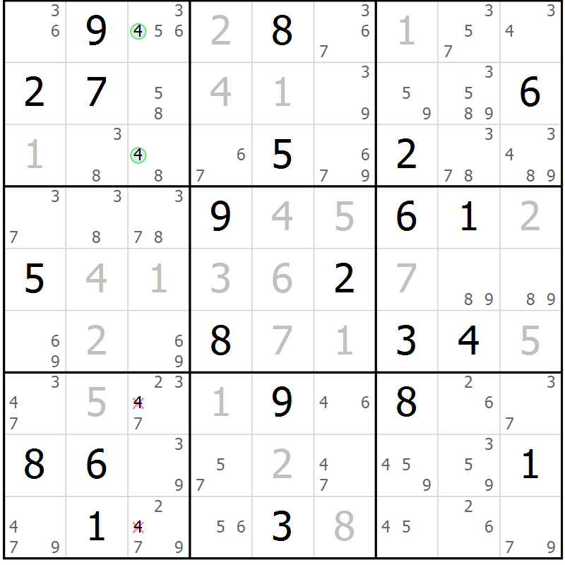 Position des candidats pour la solution de la Gr 27 page 30 du magazine de sudoku Sudoku Suprême n° 037