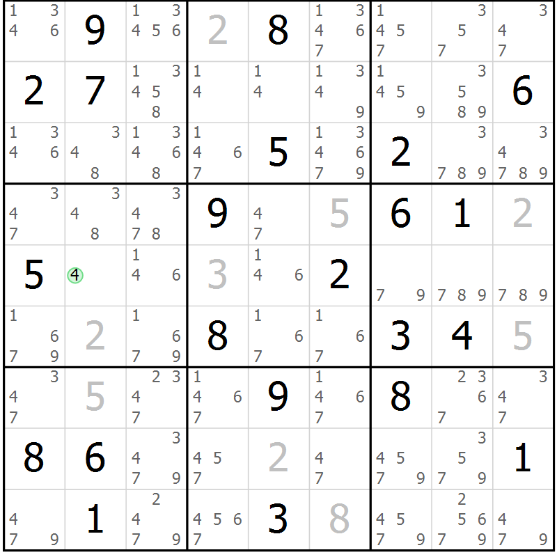 Position des candidats pour la solution de la Gr 27 page 30 du magazine de sudoku Sudoku Suprême n° 037